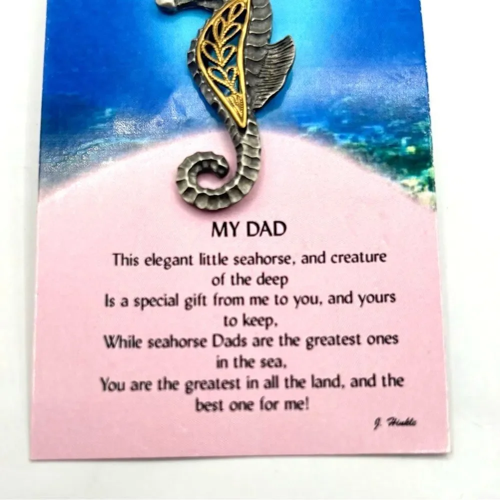 Dad Mixed Metal Gold and Silver Filigree Seahorse Lapel Pin Brooch